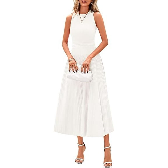 PRETTYGARDEN Spring Casual Dresses for Women Summer Business Work Midi Sleeveless A Line Pleated Cocktail Dress