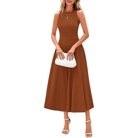 PRETTYGARDEN Spring Casual Dresses for Women Summer Business Work Midi Sleeveless A Line Pleated Cocktail Dress