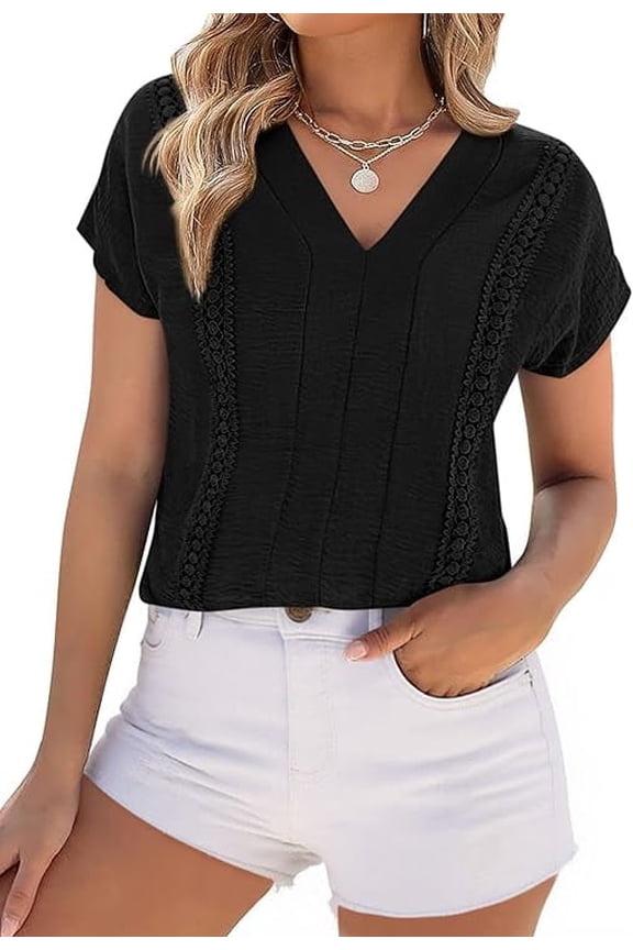 Spring Tops for Women Summer Fashion Clothes Dressy Casual Blouses Cap Sleeve V Neck Shirts Work Outfits