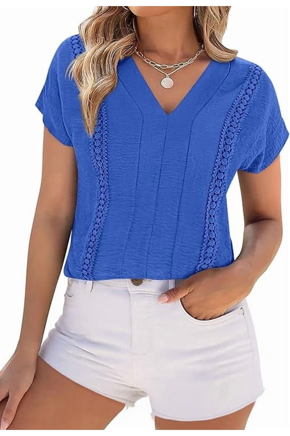 Spring Tops for Women Summer Fashion Clothes Dressy Casual Blouses Cap Sleeve V Neck Shirts Work Outfits