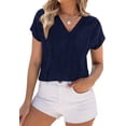 thumbnail image 1 of PRETTYGARDEN Spring Tops for Women Summer Fashion Clothes Dressy Casual Blouses Cap Sleeve V Neck Shirts Work Outfits, 1 of 10