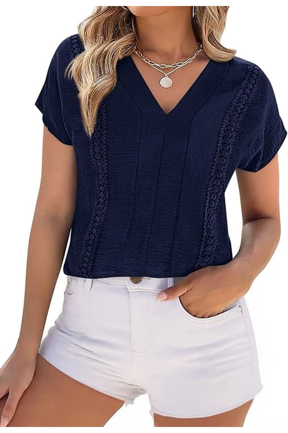 Spring Tops for Women Summer Fashion Clothes Dressy Casual Blouses Cap Sleeve V Neck Shirts Work Outfits