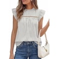 thumbnail image 1 of PRETTYGARDEN Striped Shirt Womens Summer Tops Spring Business Casual Work Dressy Crochet Lace Ruffle Cap Sleeve Blouse, 1 of 9
