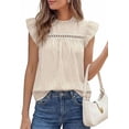 thumbnail image 1 of PRETTYGARDEN Striped Shirt Womens Summer Tops Spring Business Casual Work Dressy Crochet Lace Ruffle Cap Sleeve Blouse, 1 of 9