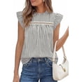 thumbnail image 1 of PRETTYGARDEN Striped Shirt Womens Summer Tops Spring Business Casual Work Dressy Crochet Lace Ruffle Cap Sleeve Blouse, 1 of 9