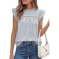 thumbnail image 1 of PRETTYGARDEN Striped Shirt Womens Summer Tops Spring Business Casual Work Dressy Crochet Lace Ruffle Cap Sleeve Blouse, 1 of 9