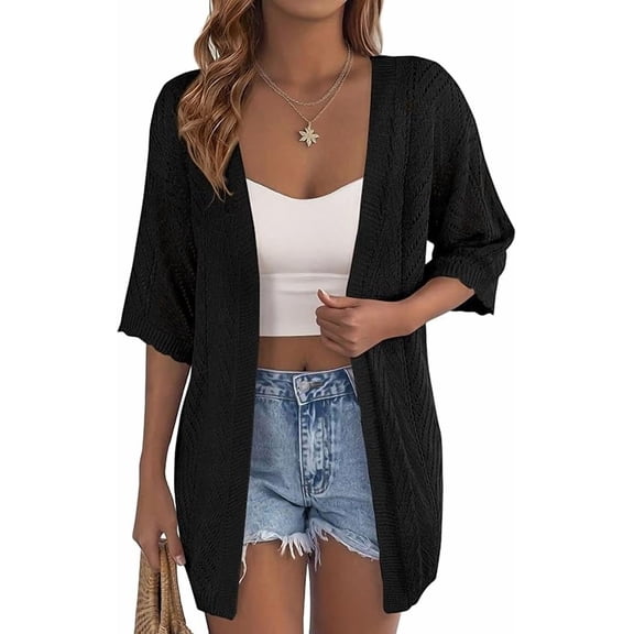 PRETTYGARDEN Summer Cardigan Sweaters for Women Lightweight Short Sleeve Knit Coverup Spring Beach Vacation Clothes