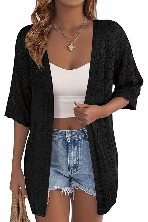 Summer Cardigan Sweaters for Women Lightweight Short Sleeve Knit Coverup Spring Beach Vacation Clothes