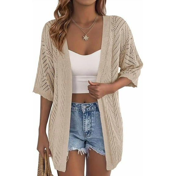 PRETTYGARDEN Summer Cardigan Sweaters for Women Lightweight Short Sleeve Knit Coverup Spring Beach Vacation Clothes