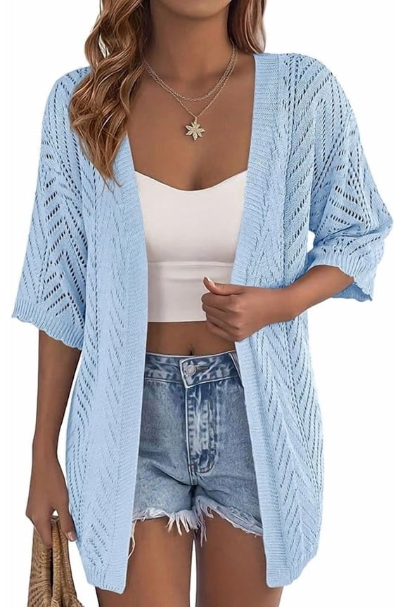 Summer Cardigan Sweaters for Women Lightweight Short Sleeve Knit Coverup Spring Beach Vacation Clothes