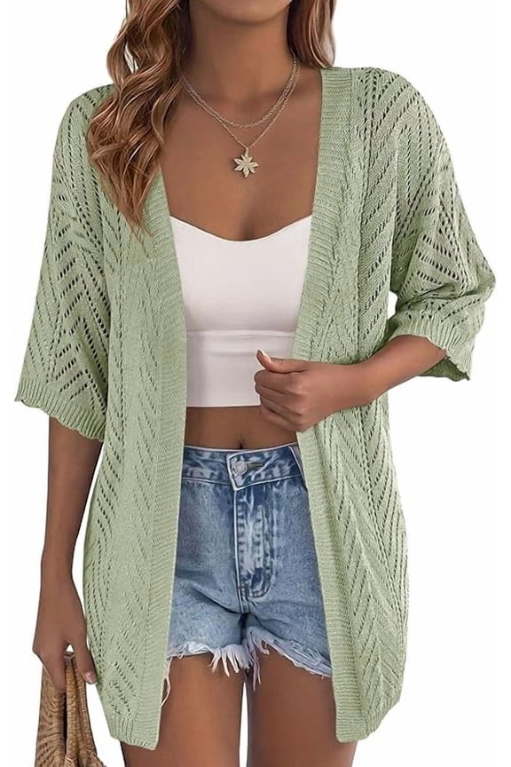 Summer Cardigan Sweaters for Women Lightweight Short Sleeve Knit Coverup Spring Beach Vacation Clothes