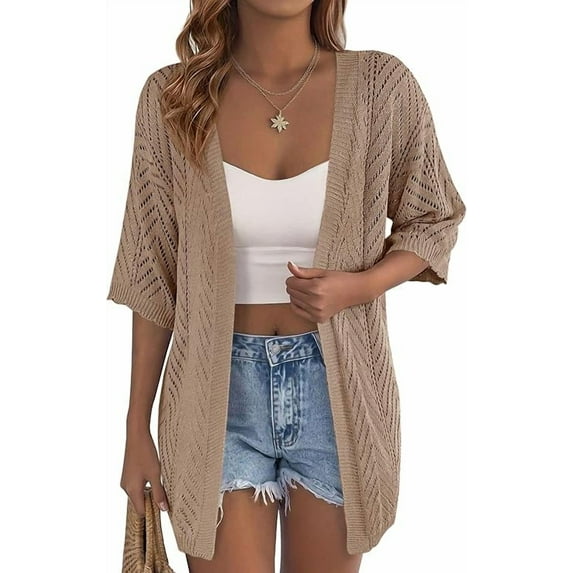 PRETTYGARDEN Summer Cardigan Sweaters for Women Lightweight Short Sleeve Knit Coverup Spring Beach Vacation Clothes
