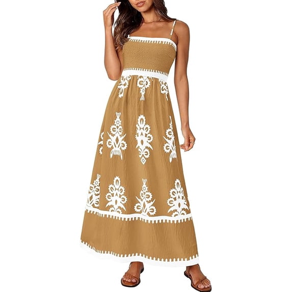 PRETTYGARDEN Summer Dress for Women Floral Sundress Spaghetti Strap Flowy Beach Vacation Boho Maxi Dresses