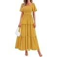 thumbnail image 1 of PRETTYGARDEN Summer Dresses for Women Boho Swiss Dot Smocked Square Neck Short Sleeve Spring Wedding Guest Maxi Dress, 1 of 10