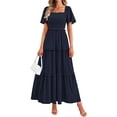 thumbnail image 1 of PRETTYGARDEN Summer Dresses for Women Boho Swiss Dot Smocked Square Neck Short Sleeve Spring Wedding Guest Maxi Dress, 1 of 10
