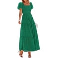 thumbnail image 1 of PRETTYGARDEN Summer Dresses for Women Eyelet Square Neck Puff Sleeve Smocked Wedding Guest Maxi Dress with Pockets, 1 of 8