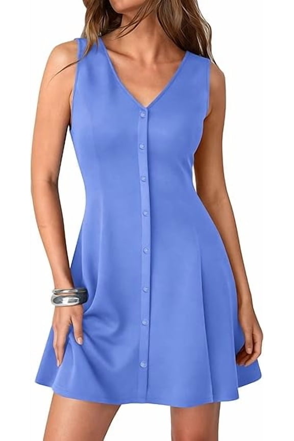 Summer Dresses for Women V Neck Sleeveless A Line Tank Top Spring Casual Beach Vacation Short Sundresses