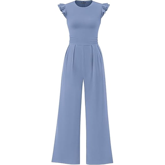 PRETTYGARDEN Summer Jumpsuits for Women Dressy Casual Ruffle Cap Sleeves Romper Crew Neck Rib Knit One Piece Outfits