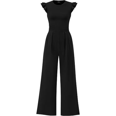 PRETTYGARDEN Summer Jumpsuits for Women Dressy 2025 Casual Ruffle Cap Sleeves Romper Crew Neck Rib Knit One Piece Outfits