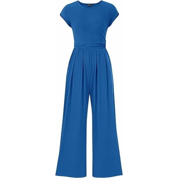 PRETTYGARDEN Summer Jumpsuits for Women Dressy Ribbed Cap Sleeve Wide Leg Pants Rompers Elegant Casual One Piece Outfits