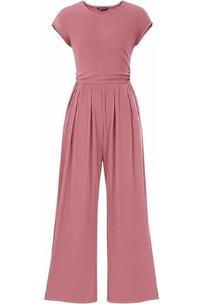Summer Jumpsuits for Women Dressy Ribbed Cap Sleeve Wide Leg Pants Rompers Elegant Casual One Piece Outfits