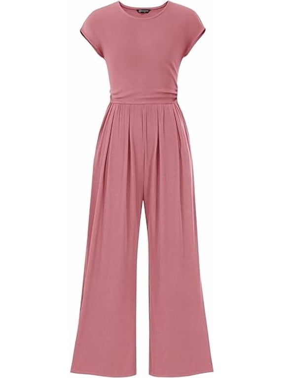 Summer Jumpsuits for Women Dressy Ribbed Cap Sleeve Wide Leg Pants Rompers Elegant Casual One Piece Outfits