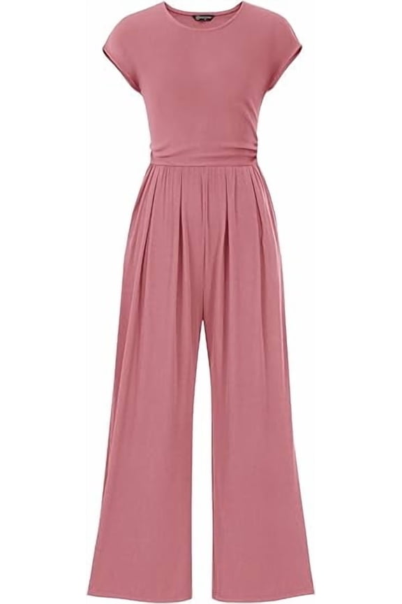 Summer Jumpsuits for Women Dressy Ribbed Cap Sleeve Wide Leg Pants Rompers Elegant Casual One Piece Outfits