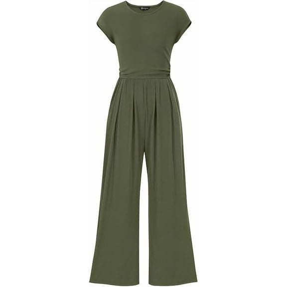 PRETTYGARDEN Summer Jumpsuits for Women Dressy Ribbed Cap Sleeve Wide Leg Pants Rompers Elegant Casual One Piece Outfits