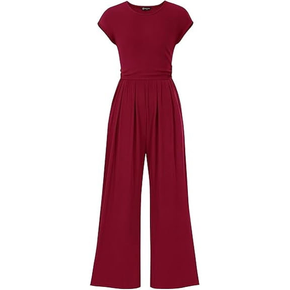PRETTYGARDEN Summer Jumpsuits for Women Dressy Ribbed Cap Sleeve Wide Leg Pants Rompers Elegant Casual One Piece Outfits