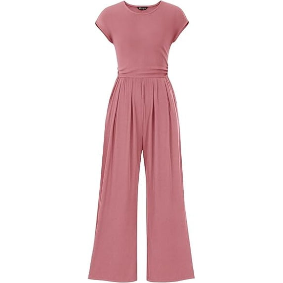 PRETTYGARDEN Summer Jumpsuits for Women Dressy Ribbed Cap Sleeve Wide Leg Pants Rompers Elegant Casual One Piece Outfits