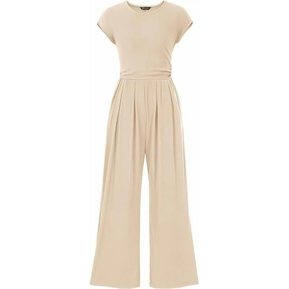 PRETTYGARDEN Summer Jumpsuits for Women Dressy Ribbed Cap Sleeve Wide Leg Pants Rompers Elegant Casual One Piece Outfits