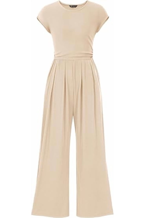 Summer Jumpsuits for Women Dressy Ribbed Cap Sleeve Wide Leg Pants Rompers Elegant Casual One Piece Outfits