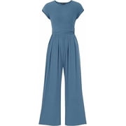 PRETTYGARDEN Summer Jumpsuits for Women Dressy Ribbed Cap Sleeve Wide Leg Pants Rompers Elegant Casual One Piece Outfits