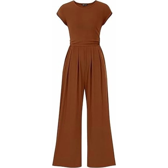 PRETTYGARDEN Summer Jumpsuits for Women Dressy Ribbed Cap Sleeve Wide Leg Pants Rompers Elegant Casual One Piece Outfits