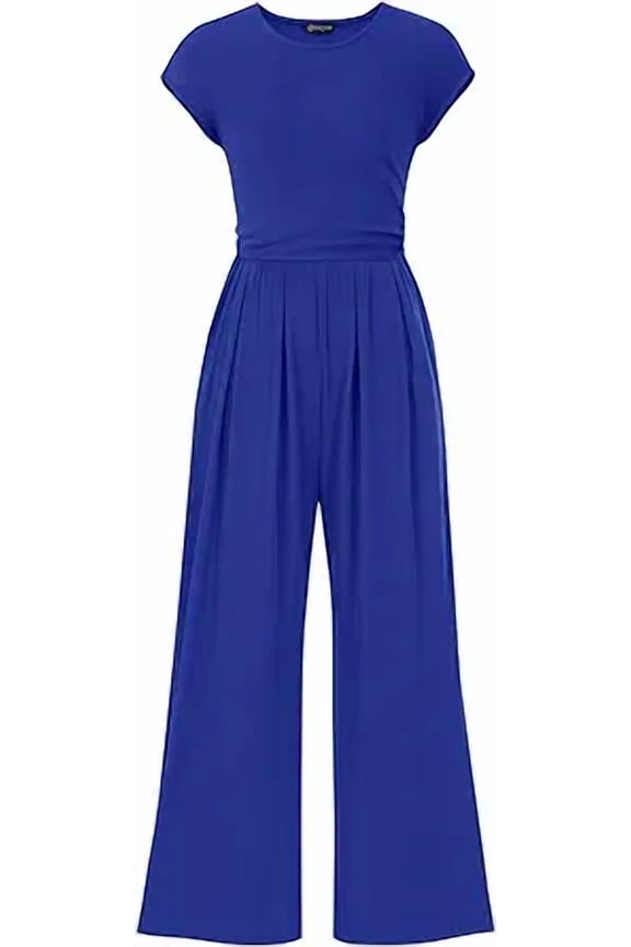 Summer Jumpsuits for Women Dressy Ribbed Cap Sleeve Wide Leg Pants Rompers Elegant Casual One Piece Outfits