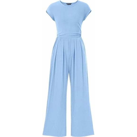 PRETTYGARDEN Summer Jumpsuits for Women Dressy Ribbed Cap Sleeve Wide Leg Pants Rompers Elegant Casual One Piece Outfits