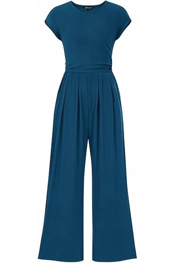Summer Jumpsuits for Women Dressy Ribbed Cap Sleeve Wide Leg Pants Rompers Elegant Casual One Piece Outfits