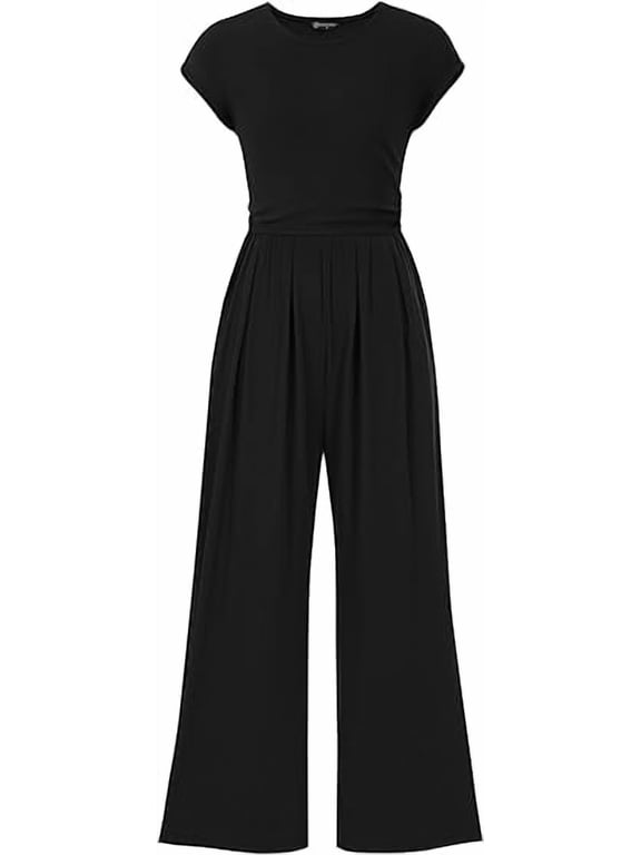 Summer Jumpsuits for Women Dressy Ribbed Cap Sleeve Wide Leg Pants Rompers Elegant Casual One Piece Outfits