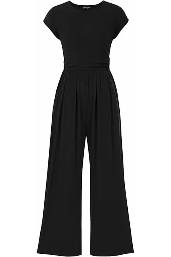 Summer Jumpsuits for Women Dressy Ribbed Cap Sleeve Wide Leg Pants Rompers Elegant Casual One Piece Outfits
