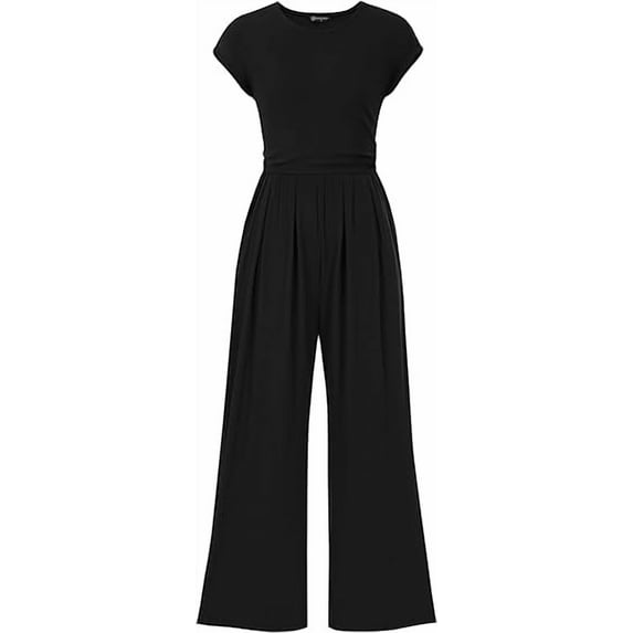 PRETTYGARDEN Summer Jumpsuits for Women Dressy Ribbed Cap Sleeve Wide Leg Pants Rompers Elegant Casual One Piece Outfits