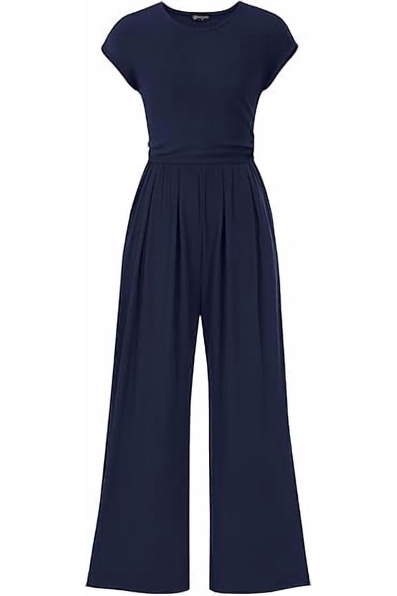 Summer Jumpsuits for Women Dressy Ribbed Cap Sleeve Wide Leg Pants Rompers Elegant Casual One Piece Outfits