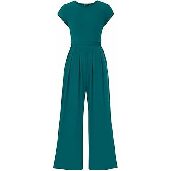 PRETTYGARDEN Summer Jumpsuits for Women Dressy Ribbed Cap Sleeve Wide Leg Pants Rompers Elegant Casual One Piece Outfits