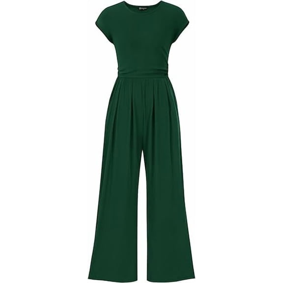 PRETTYGARDEN Summer Jumpsuits for Women Dressy Ribbed Cap Sleeve Wide Leg Pants Rompers Elegant Casual One Piece Outfits