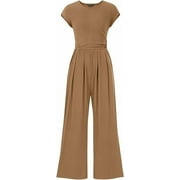 PRETTYGARDEN Summer Jumpsuits for Women Dressy Ribbed Cap Sleeve Wide Leg Pants Rompers Elegant Casual One Piece Outfits