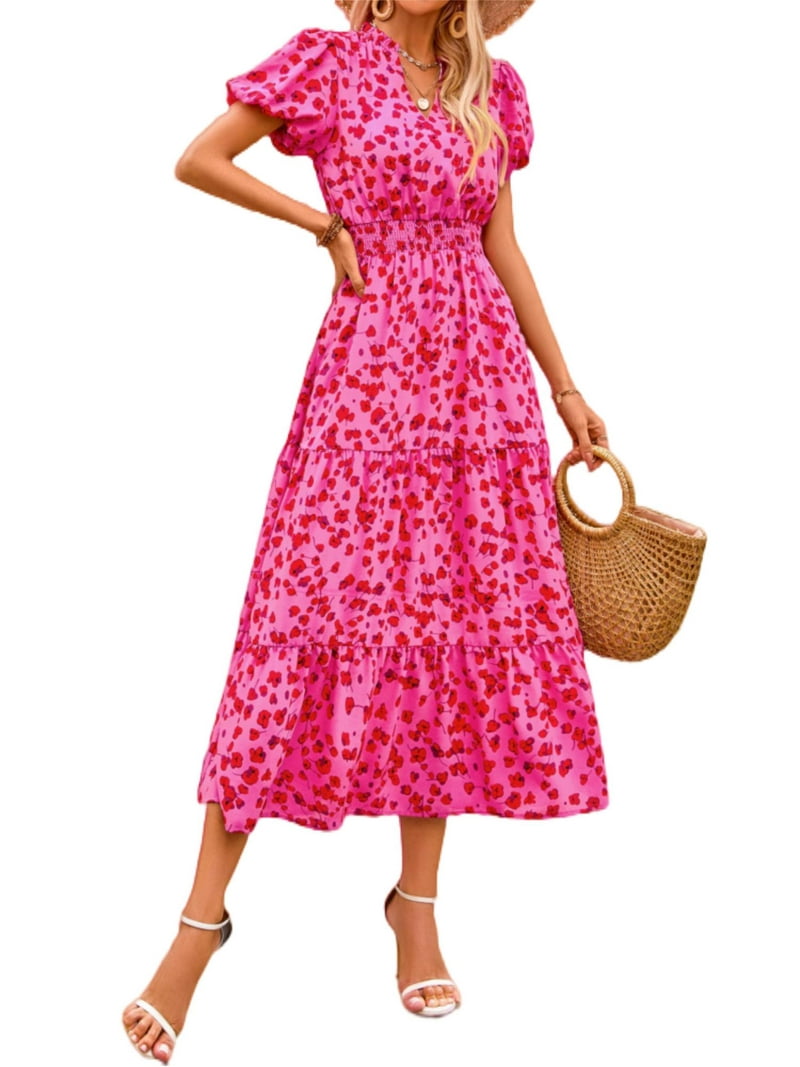 Prettygarden Summer Maxi Dress for Women Casual Wear To Work V Neck Puff Short Sleeve Smocked Ruffle Flowy Beach Boho Long Floral Dress Prettygarden Summer Maxi Dress for Women Casual Wear To Work V Neck Puff Short Sleeve Smocked Ruffle Flowy Beach Boho Long Floral Dress