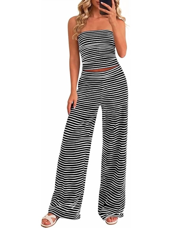 Summer Sets Women 2 Piece Outfits Matching Striped Loungewear Spring Airport Travel Beach Vacation Clothes
