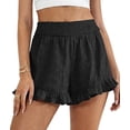 thumbnail image 1 of PRETTYGARDEN Summer Shorts for Women Boho Elastic Waist Ruffle Casual Hollow Out Embroidered Beach Bottoms with Pockets, 1 of 10