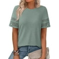 thumbnail image 1 of PRETTYGARDEN Summer Tops for Women Lace Short Sleeve T-Shirts Casual Blouses Spring Fashion Clothes Vacation Outfits, 1 of 8