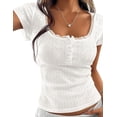 thumbnail image 1 of PRETTYGARDEN Summer Tops for Women Short Sleeve Lace Trim Slim Fitted Henley Tee Shirts Y2K Fashion Clothing, 1 of 7