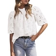 thumbnail image 1 of PRETTYGARDEN Summer Tops for Women Trendy Short Sleeve Eyelet Embroidered Dressy Casual Blouse Shirts, 1 of 8